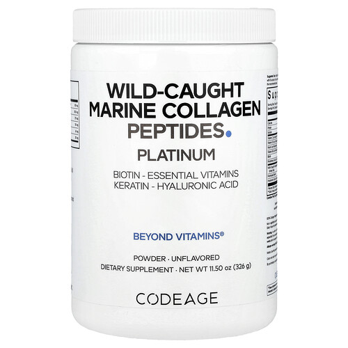 Codeage Wild-Caught Marine Collagen Peptides Powder, Platinum, Unflavored, 11.5 oz (326 g)
