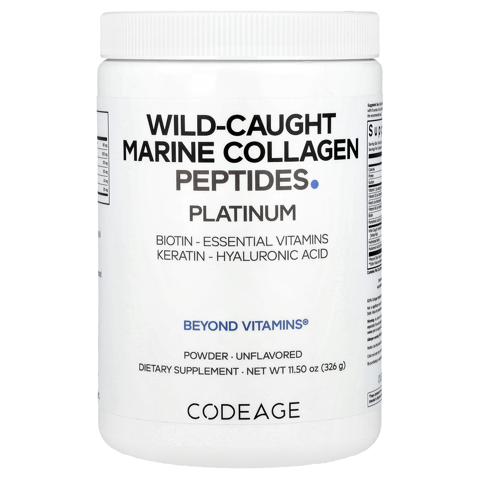 Codeage (코드에이지), 자연산 해양 콜라겐 펩타이드 분말, 플래티넘, 무맛, 326g(11.5oz)