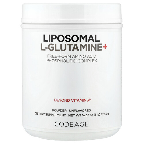 Codeage, L-glutamina+ liposomal en polvo, Sin sabor, 472,5 g (16,67 oz)