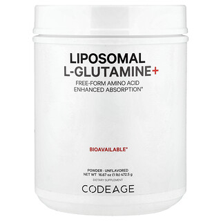 Codeage, Liposomal L-Glutamine+ Powder, Unflavored, 16.67 oz (472.5 g)