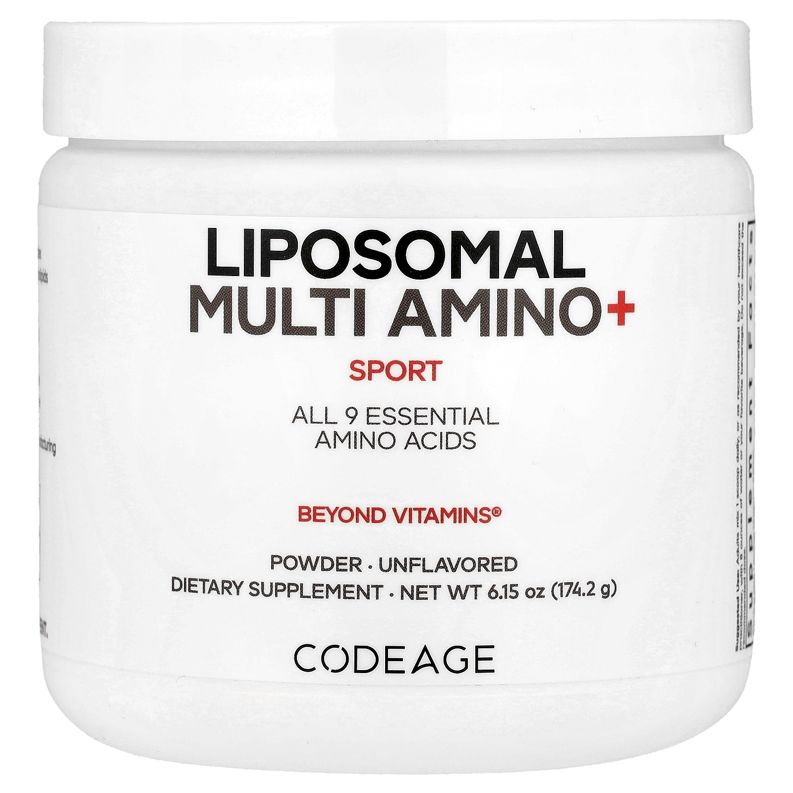 Codeage (코드에이지), Sport, 리포소말 멀티 아미노+ 분말, 무맛, 174.2g(6.15oz)