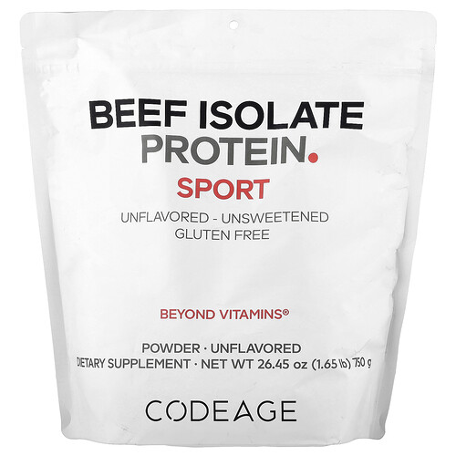 Codeage, Sport, Beef Isolate Protein Powder, Proteinpulver aus Rindfleischisolat, geschmacksneutral, 750 g (1,65 lb.)