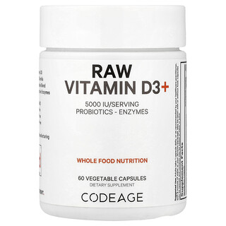 Codeage, Rå vitamin D3+, 60 vegetabilske kapsler
