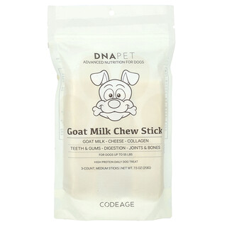 Codeage, DNA Pet, geitenmelkkauwstaafje, voor honden, medium, 3 stuks, 7,5 oz (213 g)