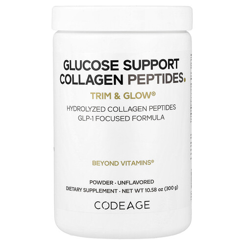 Codeage, Kollagen-Peptid-Pulver zur Unterstützung des Glukosestoffwechsels, Trim & Glow®, geschmacksneutral, 300 g (10,58 oz)