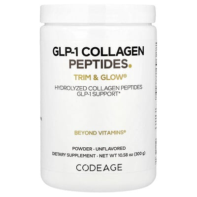 Codeage, GLP-1 Collagen Peptides Powder, Trim & Glow®, Unflavored, 10.58 oz (300 g)