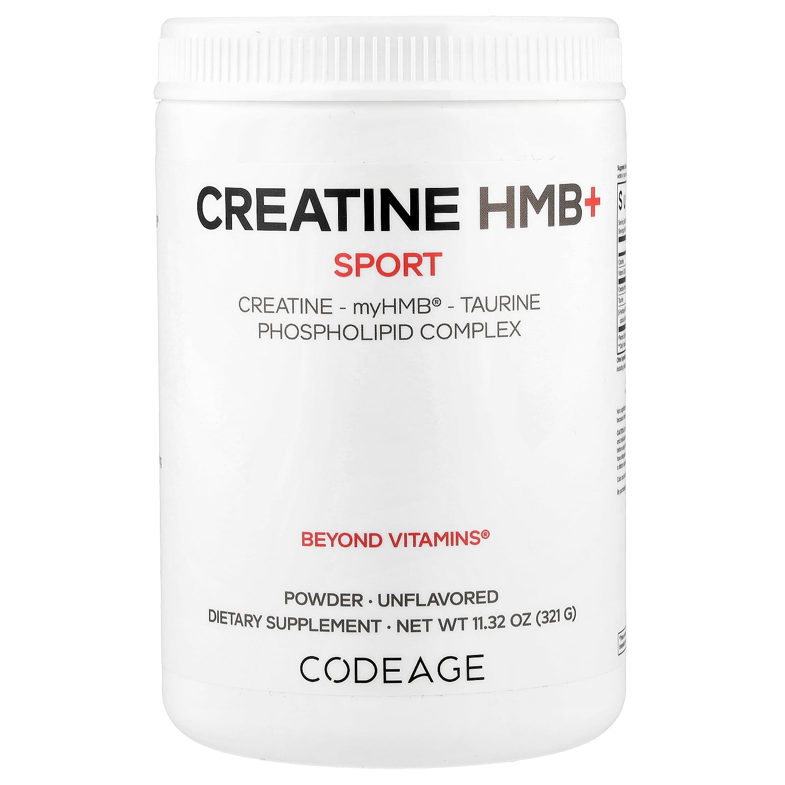 Codeage (코드에이지), 스포츠, 크레아틴 HMB+, 무맛, 321g(11.32oz)