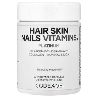 Codeage, Saç Cilt ve Tırnak Vitaminleri, Platinum, 60 Bitkisel Kapsül