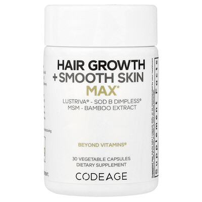 Product Image for Codeage, Hair Growth + Smooth Skin, Max, 30 Vegetable Capsules