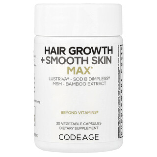 Codeage, Pertumbuhan Rambut + Kulit Licin, Maks, 30 Kapsul Sayuran