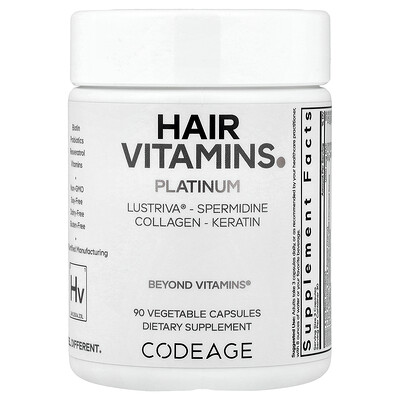 Photos - Vitamins & Minerals Codeage, Hair Vitamins, Platinum, 90 Vegetable Capsules AGE-81594