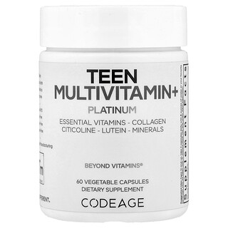 Codeage, Multivitamines pour adolescents+, Platine, 60 capsules végétales