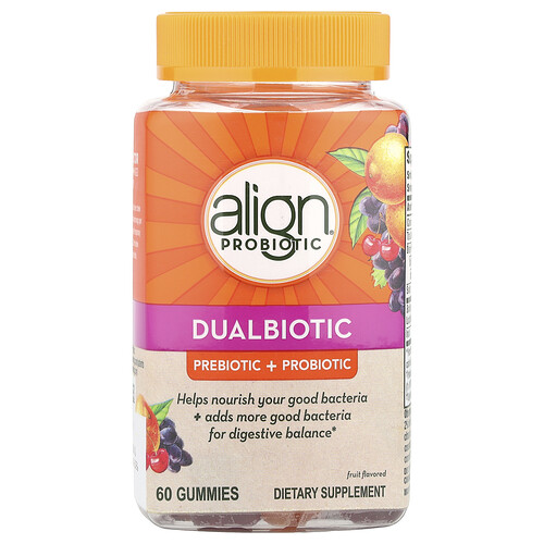 Align Probiotics Dualbiotic, Prebiotic + Probiotic, Fruit, 60 Gummies