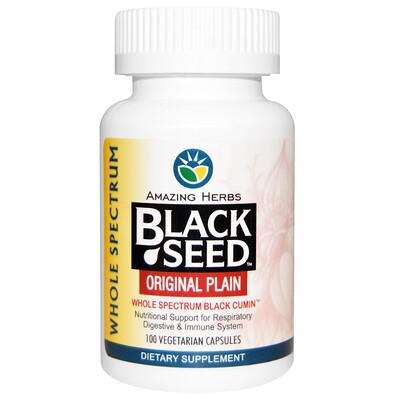 Amazing Herbs Black Seed, Original Plain, 100 вегетарианских капсул