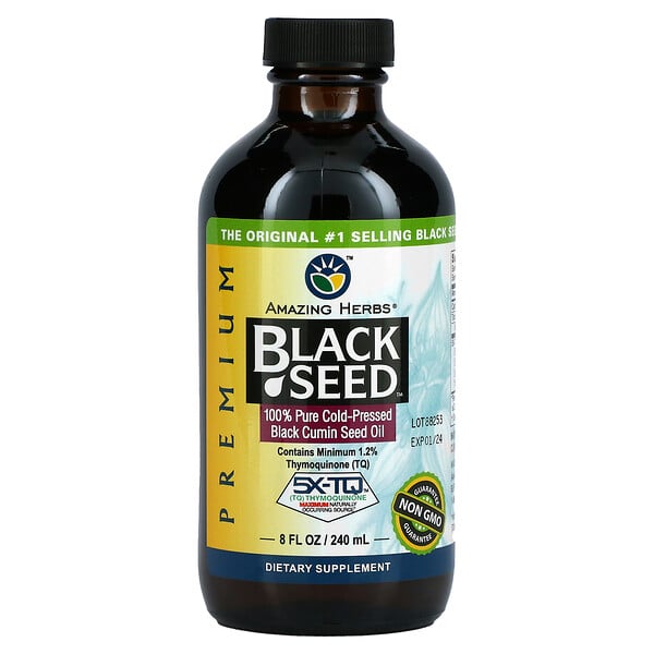 Amazing Herbs, Black Seed, 100% Minyak Biji Jintan Hitam Murni Cold Pressed, 240 ml (8 ons cairan)