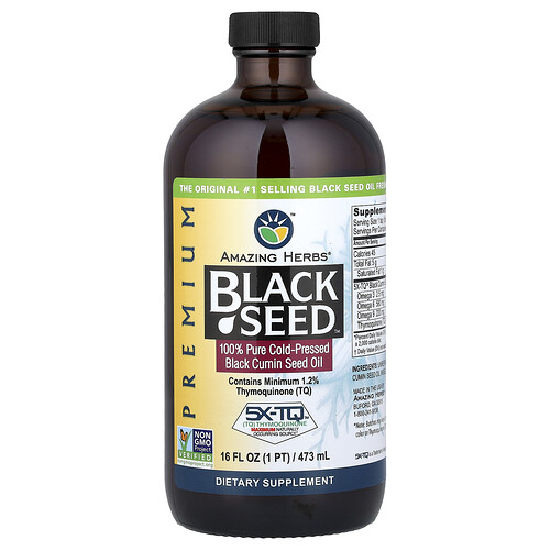 Amazing Herbs Black Seed 100% Pure Cold-Pressed Cumin Oil Supplement Vitamin | 16 fl oz Liquid | Herbs and Supplements