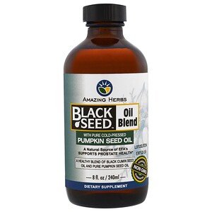 Купить Amazing Herbs, Смесь масла черного тмина с чистым маслом тыквы холодного отжима, 8 жидк. унций (240 мл)  на IHerb