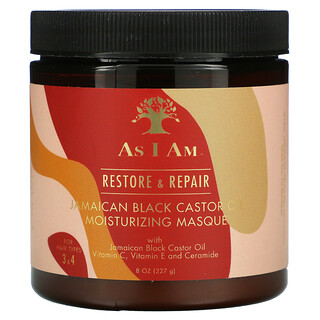As I Am, Restore & Repair, Mascarilla humectante con aceite de ricino negro de Jamaica, 227 g (8 oz)