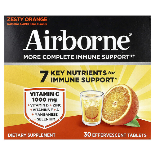 Airborne More Complete Immune Support, Zesty Orange, 3 Tubes, 10 Effervescent Tablets Each