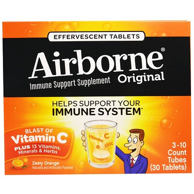 

AirBorne Original, поддержка иммунитета, заряд витамина С, пикантный апельсин, 3 флакона, 10 шипучих таблеток в каждой
