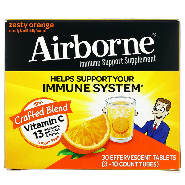 AirBorne, 면역 강화 보충제, 제스티 오렌지, 튜브 3개, 발포성 정제 각 10정