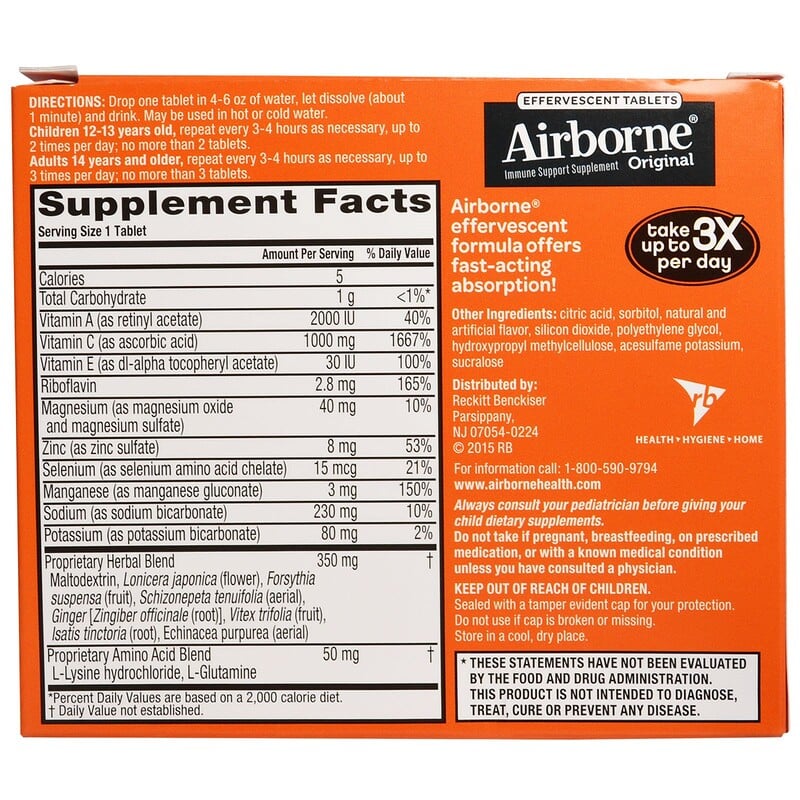 AirBorne, Original, Immune Support, Blast of Vitamin C, Zesty Orange, 3