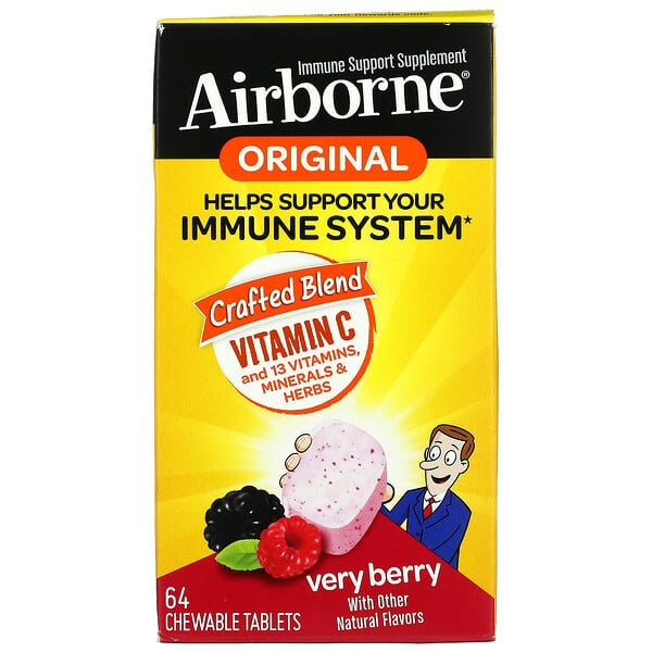 AirBorne‏, Original، مكمل غذائي لدعم المناعة، بنكهة التوت، 64 قرص قابل للمضغ
