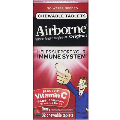AirBorne Оригинальная добавка для укрепления иммунитета со вкусом ягод, 32 жевательные таблетки