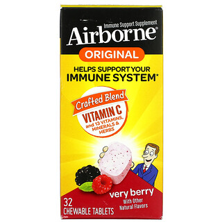 AirBorne, Suplemento de apoyo inmunitario, Original, Bayas, 32 comprimidos masticables