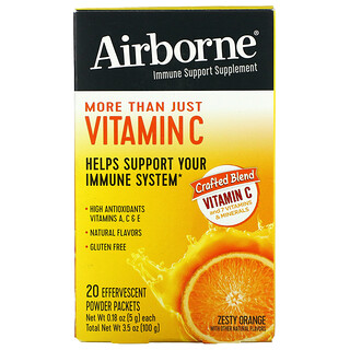 AirBorne, Immune Support Effervescent Powder On-The-Go Packs, Zesty Orange, 20 Effervescent Powder Packets, 0.18 oz (5 g) Each