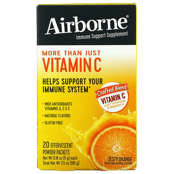 AirBorne, More Than Just Vitamin C, Zesty Orange, 20 Effervescent Powder Packets, 0.18 oz (5 g) Each