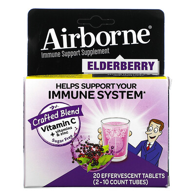 AirBorne, Immune Support Supplement, Elderberry, 2 Tubes, 10 Effervescent Tablets Each