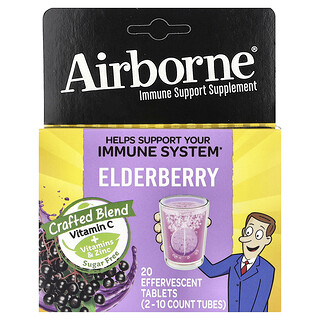 AirBorne, Suplemen Pendukung Kekebalan Tubuh, Elderberi, 2 Tabung, Masing-Masing 10 Tablet Effervescent