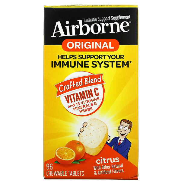 AirBorne, Оригинальная добавка для поддержки иммунитета, цитрус, 96 жевательных таблеток