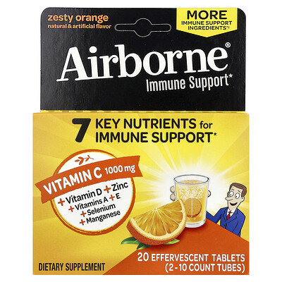 AirBorne, Suplemento de refuerzo inmunitario, Naranja intensa, 2 tubos, 10 comprimidos efervescentes cada uno
