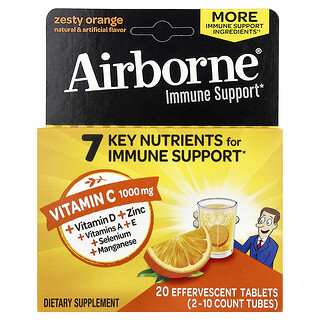 AirBorne, Suplemen Pendukung Kekebalan Tubuh, Zesty Orange, 2 Tabung, Masing-Masing 10 Tablet Effervescent