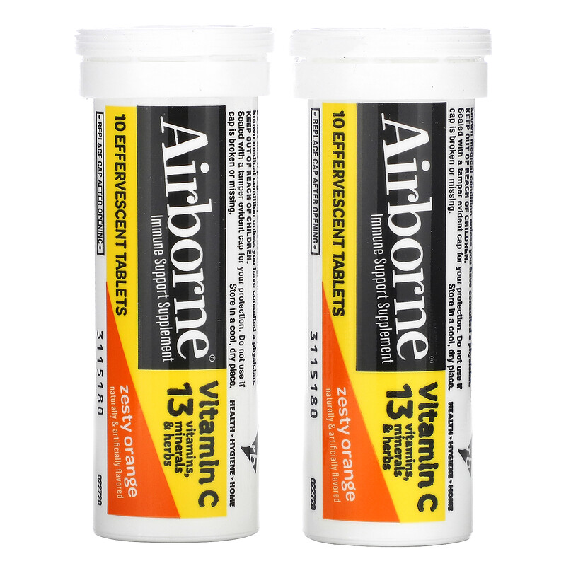 AirBorne, Immune Support Supplement, Zesty Orange, 2 Tubes, 10