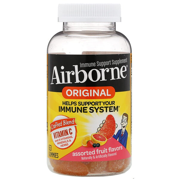 AirBorne, Suplemento de apoyo inmunitario original, Sabores surtidos de frutas, 63 gomitas