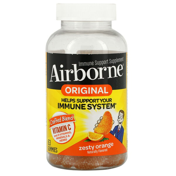 AirBorne, Original Immune Support Supplement, Zesty Orange, 63 Gummies
