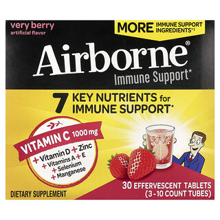 AirBorne, Suplemen Pendukung Kekebalan Tubuh, Sangat Beri, 3 Tabung, Masing-Masing 10 Tablet Effervescent