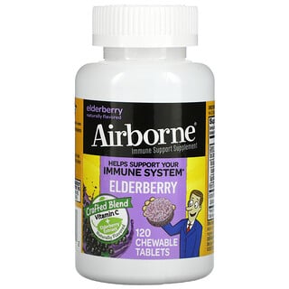 AirBorne, Immune Support Supplement, Elderberry, 120 Chewable Tablets