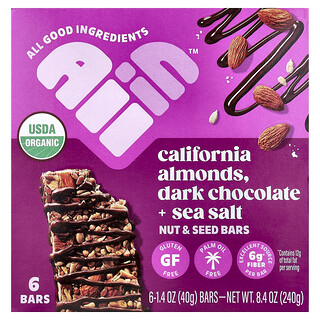 All In, Barras de Sementes e Nozes, Amêndoas Californianas, Chocolate Amargo + Sal Marinho, 6 Barras, 40 g (1,4 oz) Cada
