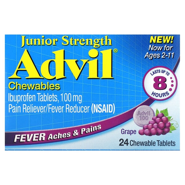 Advil, Junior Strength, Chewables, Ages 211, Grape, 24 Chewable Tablets