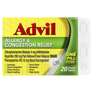 Advil （アドビル）, Allergy＆Congestion Relief、コーティングタブレット20粒