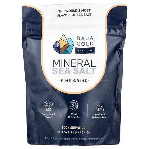 Baja Gold Salt Co. Mineral Sea Salt, Fine Grind, 1 lb (454 g)