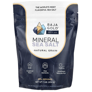Baja Gold Salt Co., Sal marina mineral, Grano natural, 454 g (1 lb)