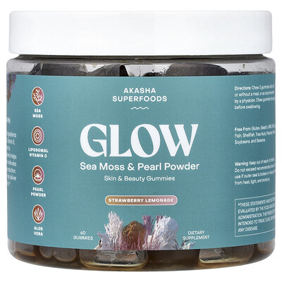Product Image for Akasha Superfoods, Glow, Sea Moss & Pearl Powder, Strawberry Lemonade, 60 Gummies
