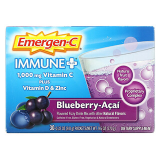 Emergen-C, Immune +, витамин C, витамин D и цинк, голубика и асаи, 1000 мг, 30 пакетиков по 9,0 г (0,32 унции)