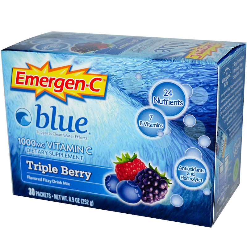 EmergenC, Blue, 1000 mg Vitamin C, Triple Berry, 30 Packets, 8.4 g
