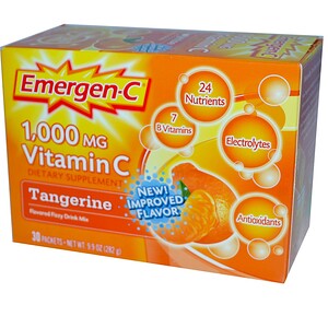 Купить Emergen-C, Витамин C, Ароматизированная шипучка, мандарин, 1000 мг, 30 пакетиков по 9,4 г каждый  на IHerb